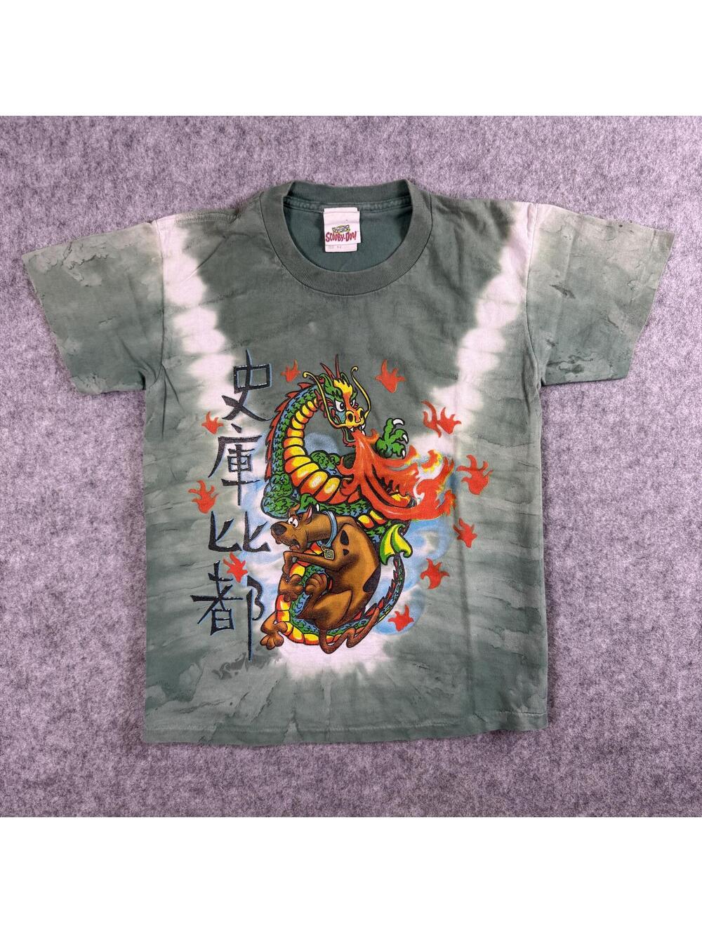 Green Tie Dye T-Shirt Scooby Doo Dragon Graphic M(8)